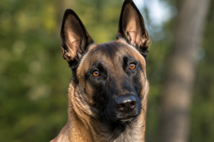 Hochwertige Aufnahme des Kopfes eines Belgian Malinois.