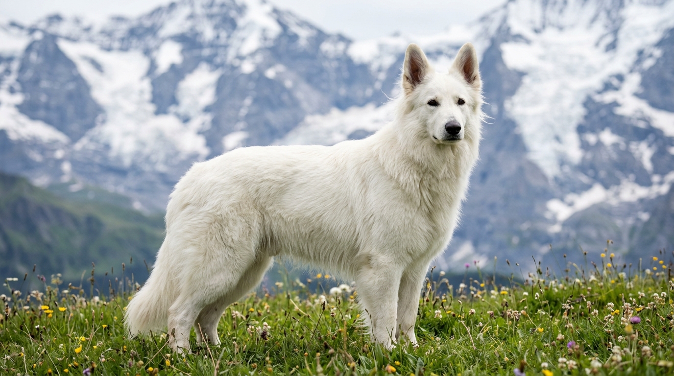 Berger Blanc Suisse auf einer Bergwiese